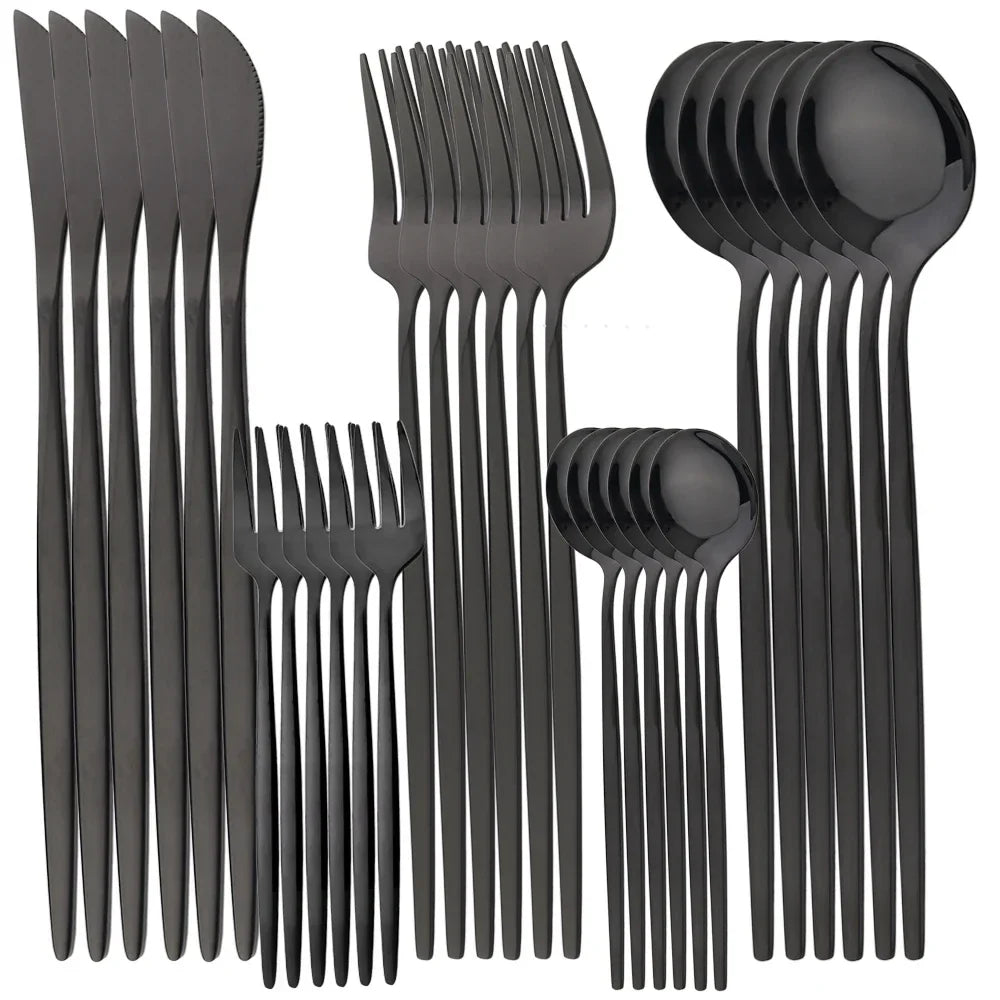 30Pcs Cutlery Set, Stainless Steel Dinnerware Set ,Western Flatware Knife ,Fork ,Tea Spoon Mirror Tableware Kitchen Set.