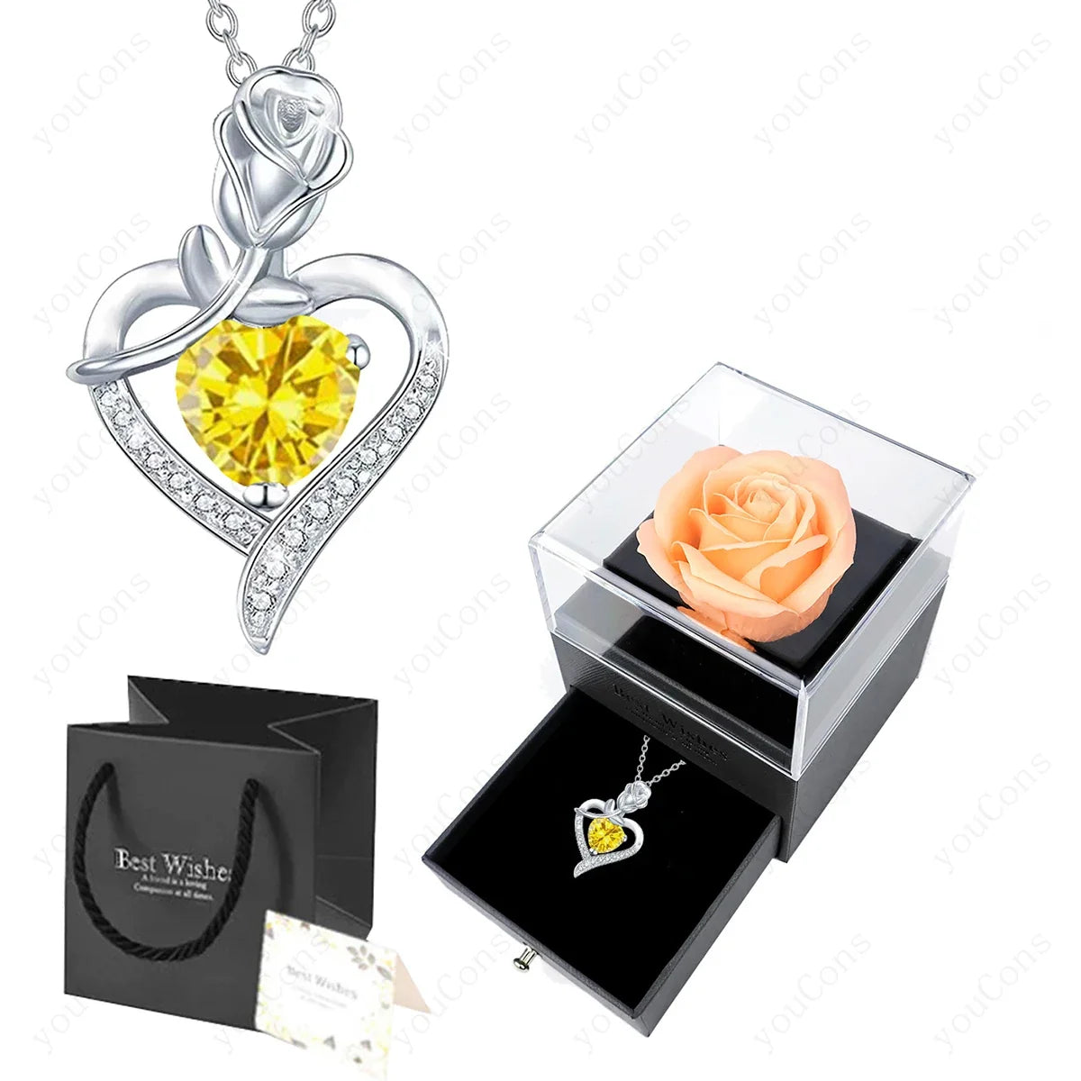 Luxury Red Zircon Heart Necklace With Rose Flower Gift Box For Girlfriend Birthday Valentine Gift  Romantic Accessories