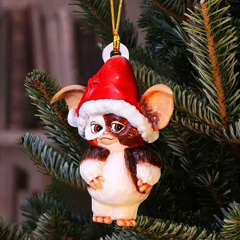 New Christmas Gremlins Ornament 2D Fairy Santa Hat Gizmo Figurine Hanging Pendant Decor Christmas Tree Party Decor