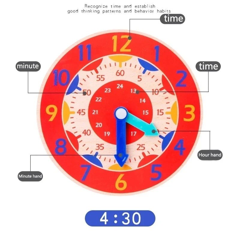 Kids Montessori Wooden Clock Toys Hour Minute Second Cognition Time Learning Teaching Aids Educational Toys for Children