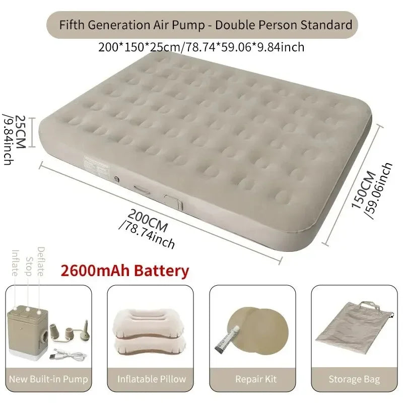 New Air Mattress Built-in Pump Self-inflating Cushion, Outdoor Tent Inflatable Bed Double sleeping For Camping or Indoor.