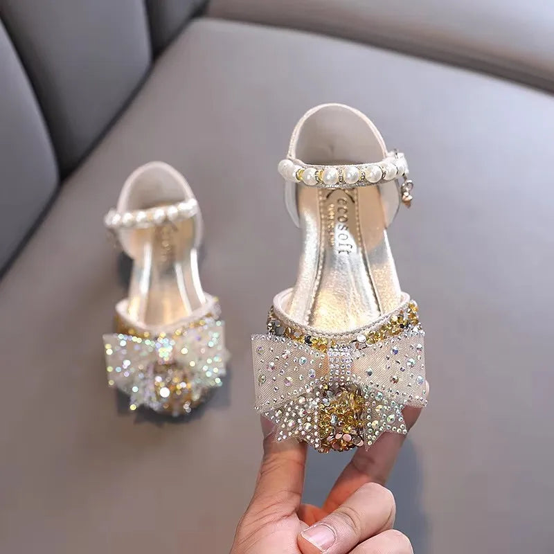 Summer Princess Girls Sandals Sequins Rhinestone Bow Girls Shoes New Baby Perform Prewalker Leather Casual Shoes