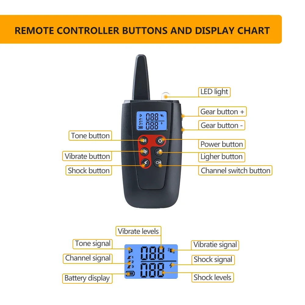 1000M Electric Dog Training Collar For 1/2/3 Dog Stop Bark Collar 2 IN1 Reflective Nylon Collar IPX7 Rechargeable Pet Device