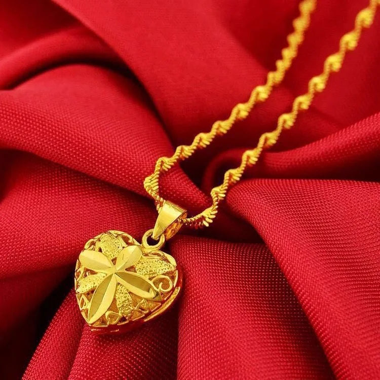 24K Gold Color Flower Pendant Necklaces for Women 18 Inch Water Wave