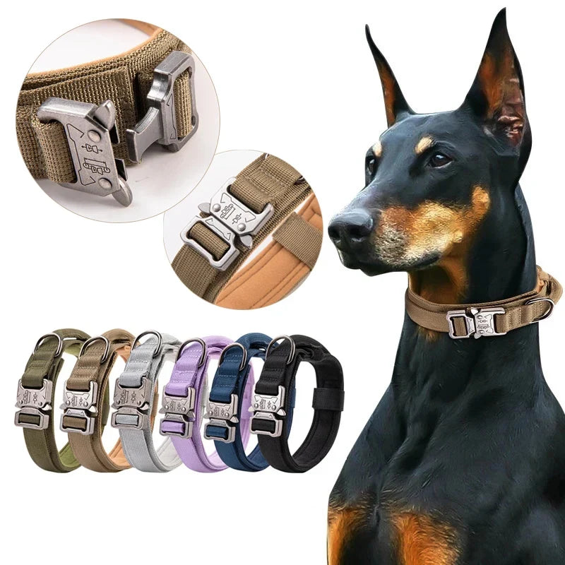 Tactical Dog Collar with Heavy Duty Metal Buckle Control Handle Nylon Military Dog Collar for Medium Large Dog