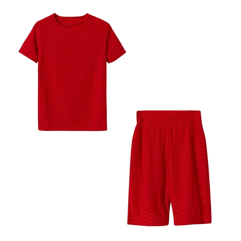 2024 New Summer Round-neck Solid Color Short-sleeved Two-piece Yoga Shorts Women's Sports Suit