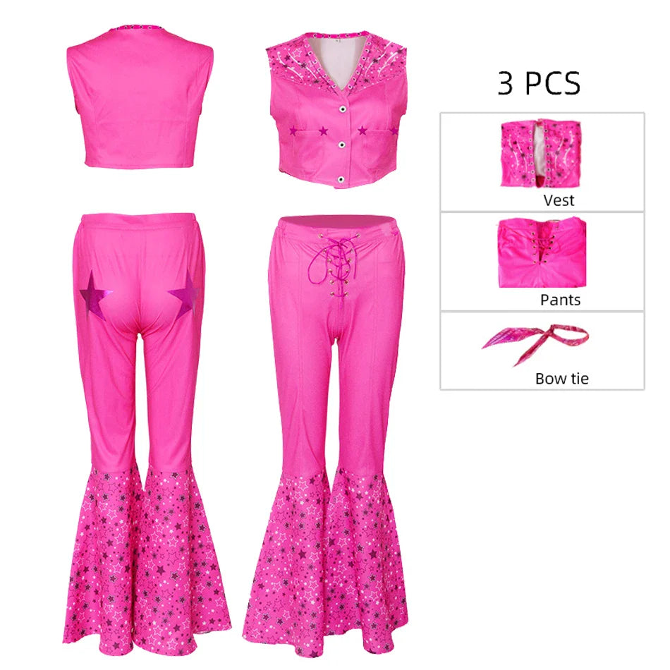 2024 New Movie Barbi Girls Boys Costume Cosplay Clothes Children Pink Halloween Carnival Kids Party Wear For 2-10 Years