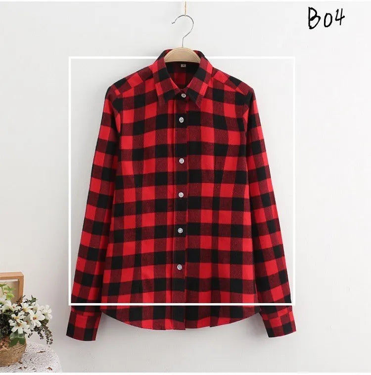 Women's Shirts 2023 Autumn and Winter female shirt plaid shirt women slim long sleeve cotton Blouse top female outerwear