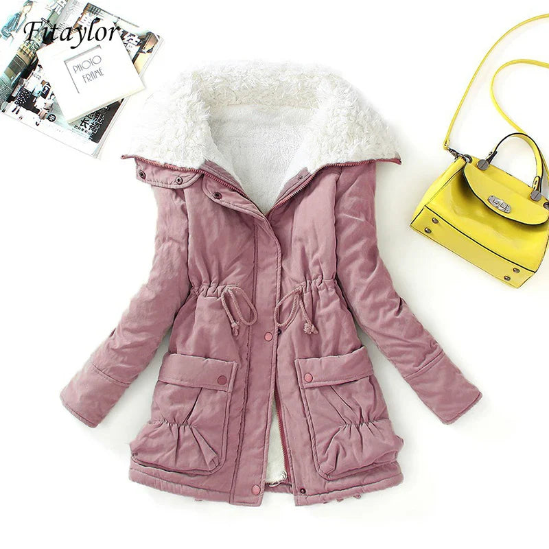 Fitaylor Winter Cotton Coat Women Slim Snow Outwear Medium-long Wadded Jacket Thick Cotton Padded Warm Cotton Parkas