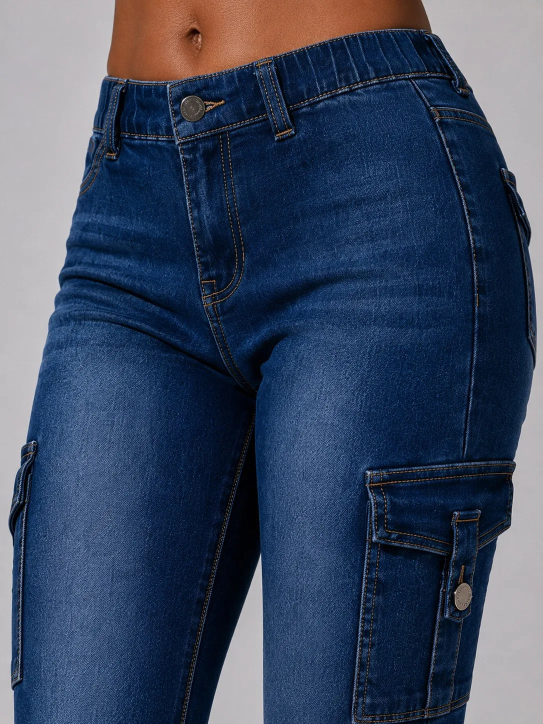 Women's High-quality Stretch Vintage Washed Cargo Flare Jeans, Y2K Style, Casual and Versatile, Suitable for All Seasons