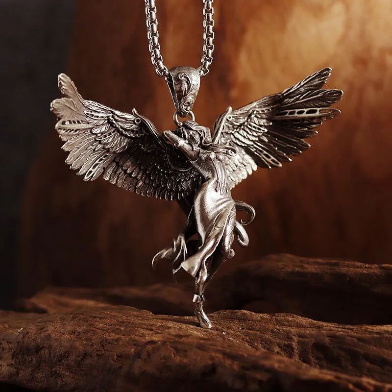 Gothic Wings Grim Reaper Pendant Half Body Skull Necklace Biker Punk Rock Jewelry Halloween Gift