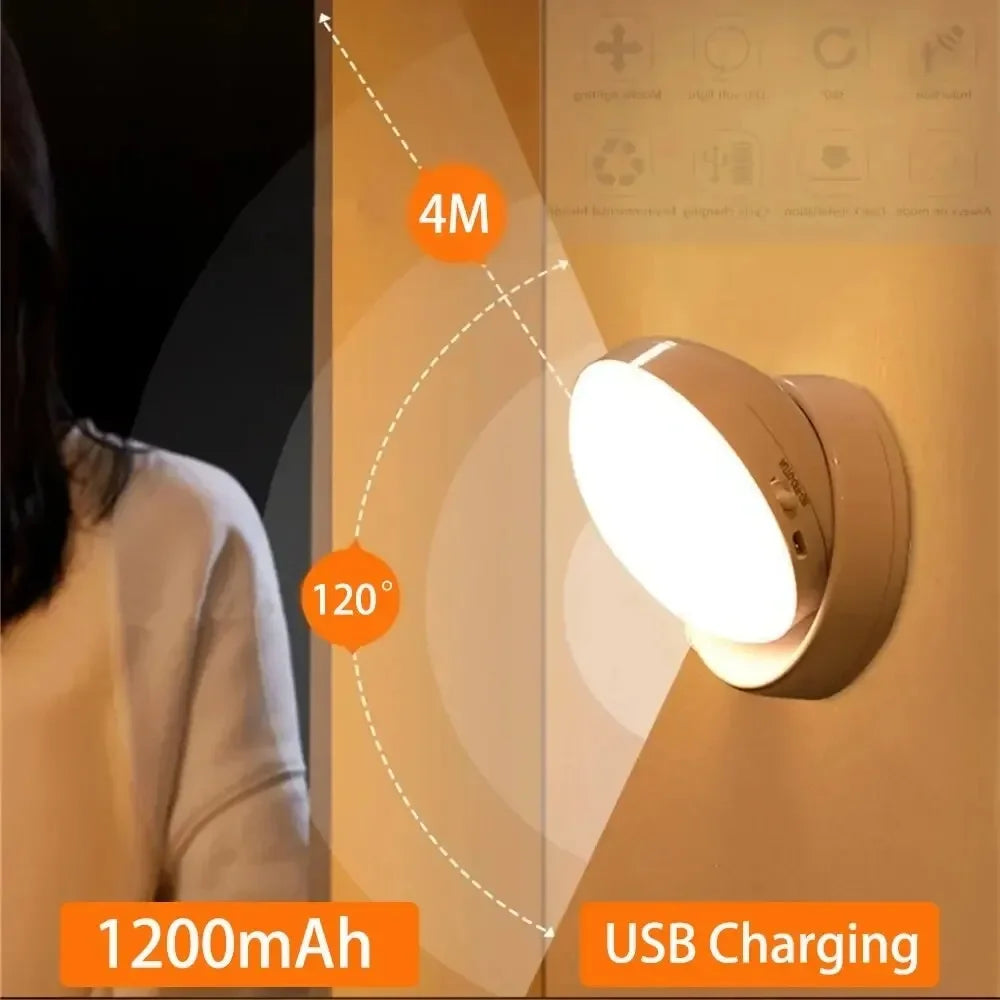 Night Lamp With Motion Sensor Rechargeable Wireless LED Night Light, 360 Rotating Magnetic Light For Room Bedside Table
