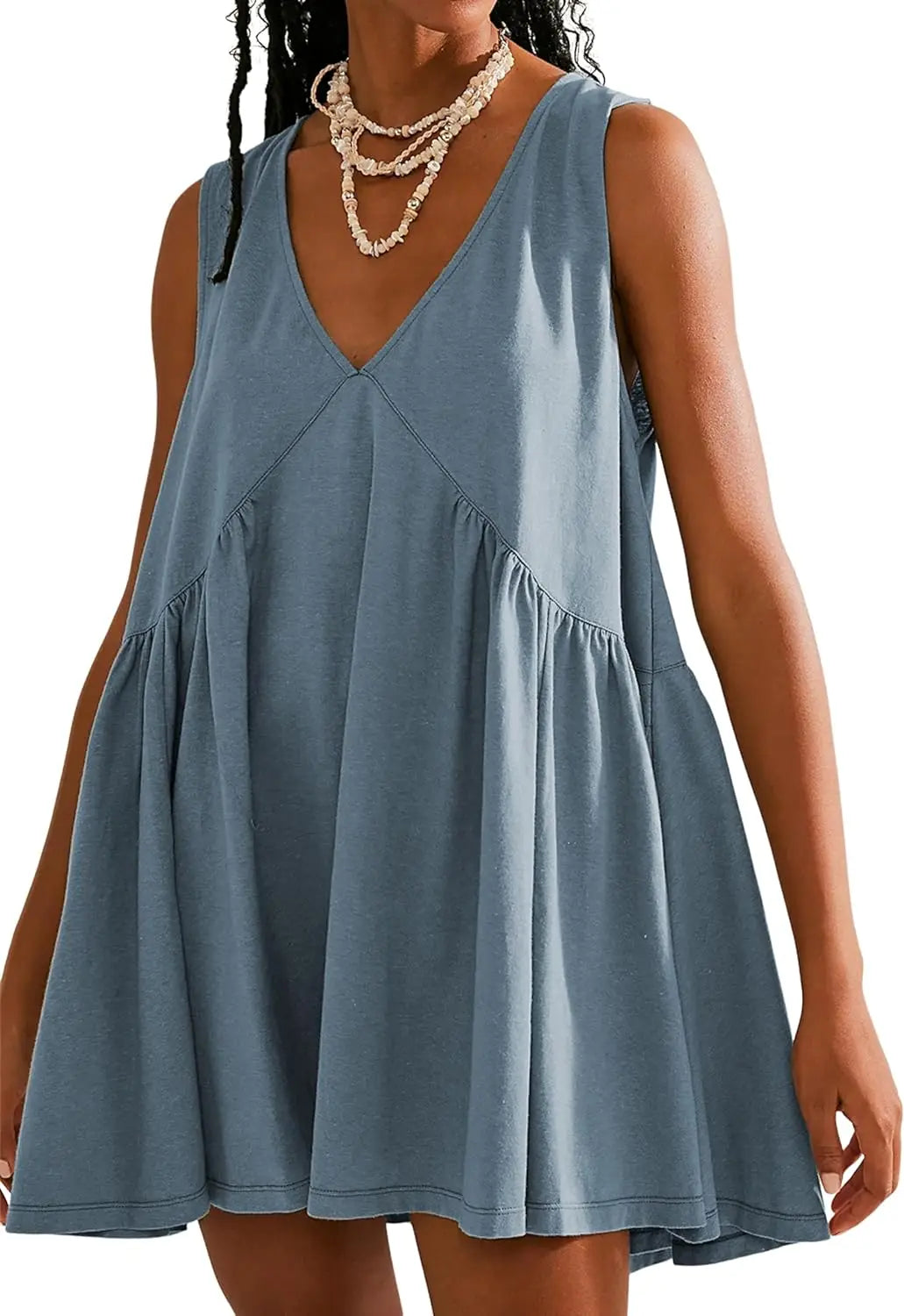 Womens Summer Sleeveless Mini Dress Casual Loose V Neck Sundress with Pockets 2025