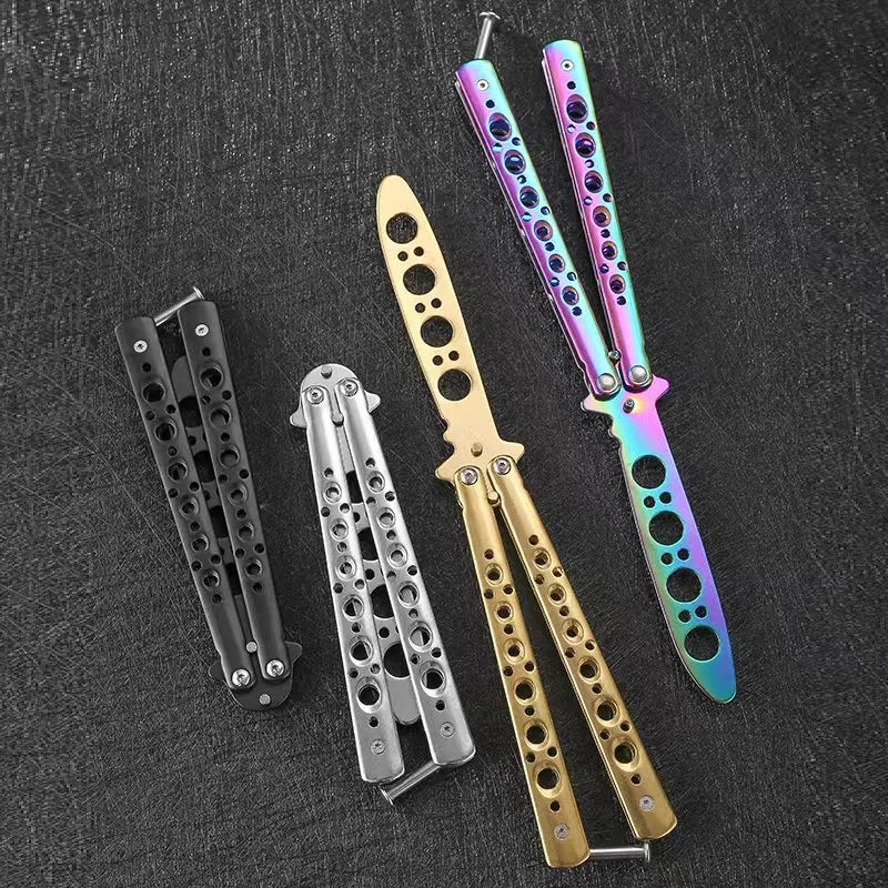 Folding Butterfly Knife Trainer Stainless Steel Pocket Practice Training Uncut Tool for Outdoor Games Hand Movements