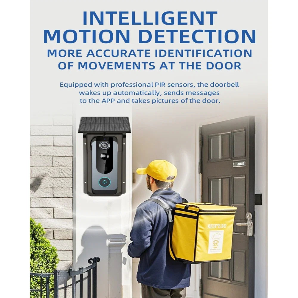 WiFi Solar Charging Wireless Video Doorbell Smart Wireless Intercom Waterproof Voice Changing Intercom Monitoring Camera