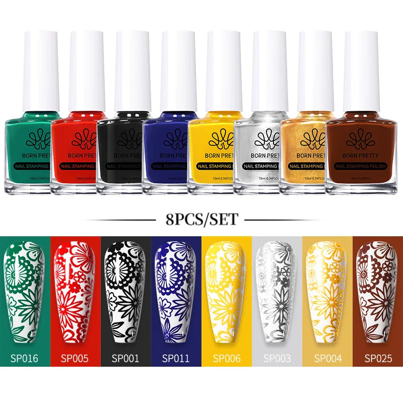 BORN PRETTY 10ml Stamping Nail Polish Set Gold Silver Black White Color Nail Printing Polish DIY for Nail Plate Design Varnish