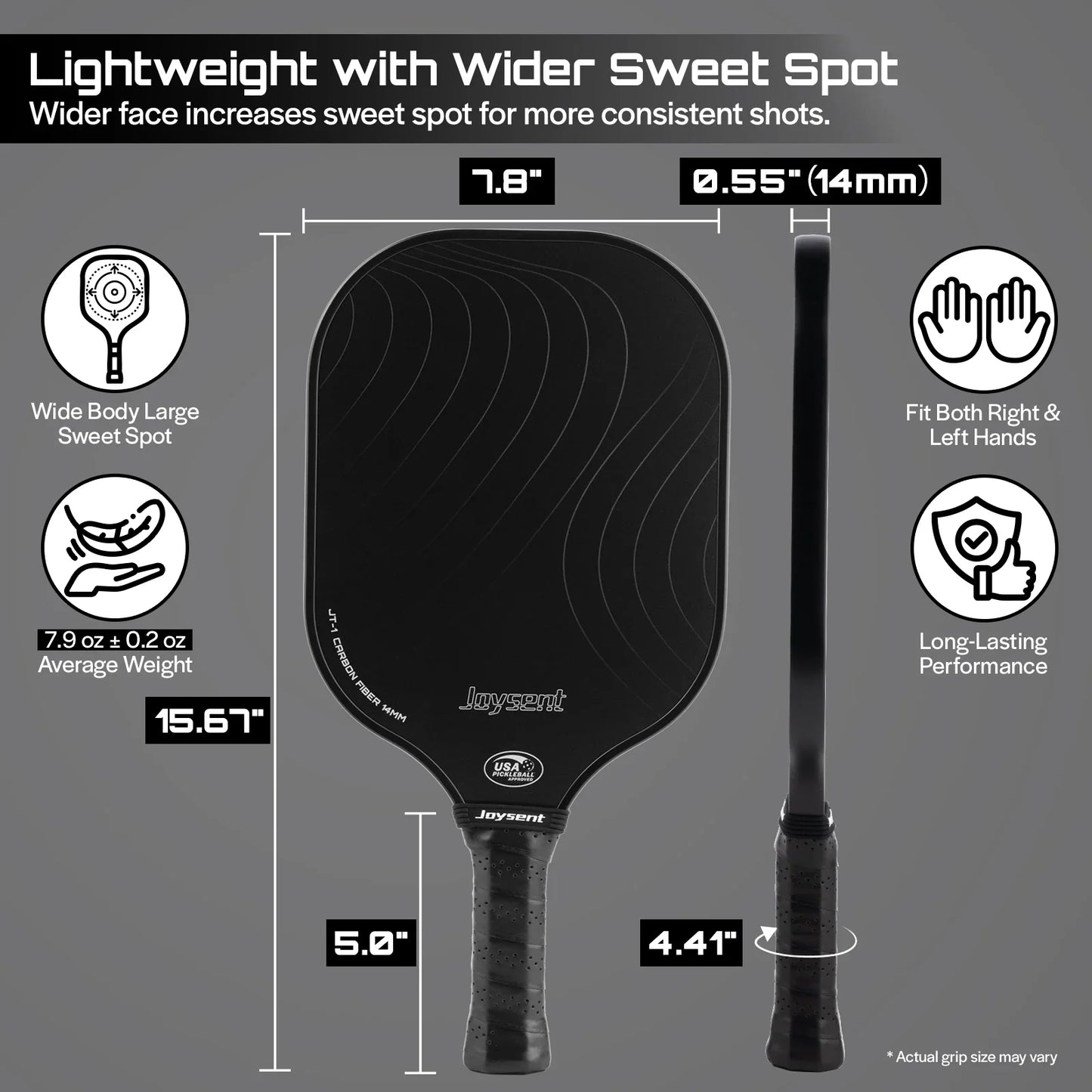 Joysent Pickleball Paddle USAPA T300 Carbon Fiber Pickleball Racket PP Honeycomb 14mm Pickle Ball Paddle For Beginner Men Women