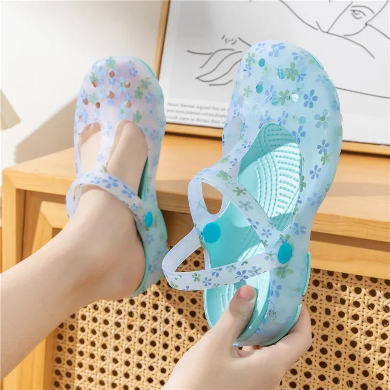 Summer New Women's Sandals Non Slip Soft Soled Jelly Sandals Daily Slip-on Clogs Casual Shoes Fashion Printing Beach Sandals
