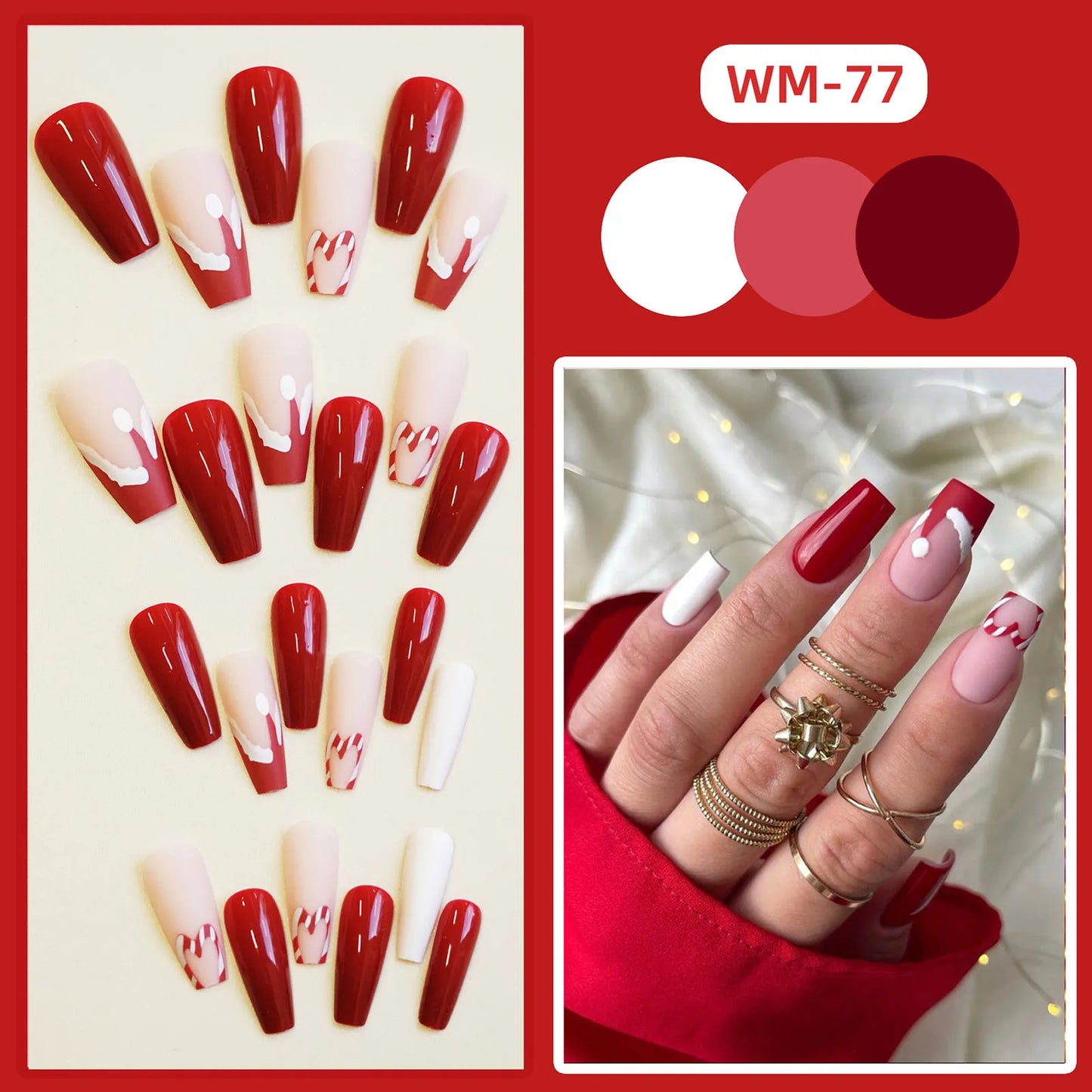 Christmas Pattern Press-on Nails Ultra-flexible Long Lasting Fake Nails for Nail Decoration Nail Art