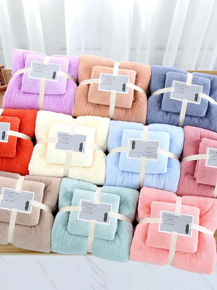 2pcs Set Luxury Super Large Towel Coral Fleece Bath Towel  Set for Adults 70x140cm 35x75cm