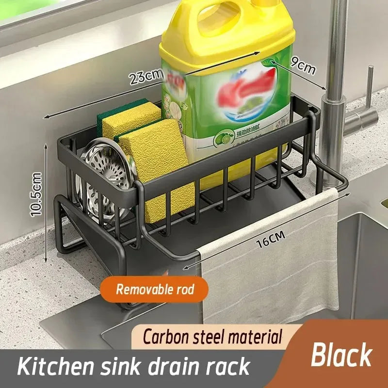 1Pc Multifunctional Plastic Kitchen Shelf, Rag Storage Drainage Rack with Hooks.