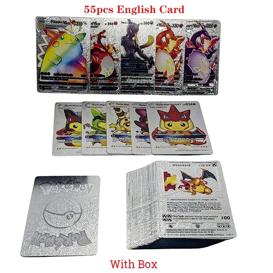 110-27Pcs Pokemon Gold Foil Card VMAX GX VSTAR Cards English French German Spanish Charizard Pikachu Arceus Silver Pokemon Cards
