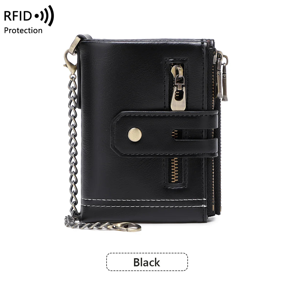 Double Zipper Wallet for Men, Multi-Card, Three-Fold Wallet with Chain.