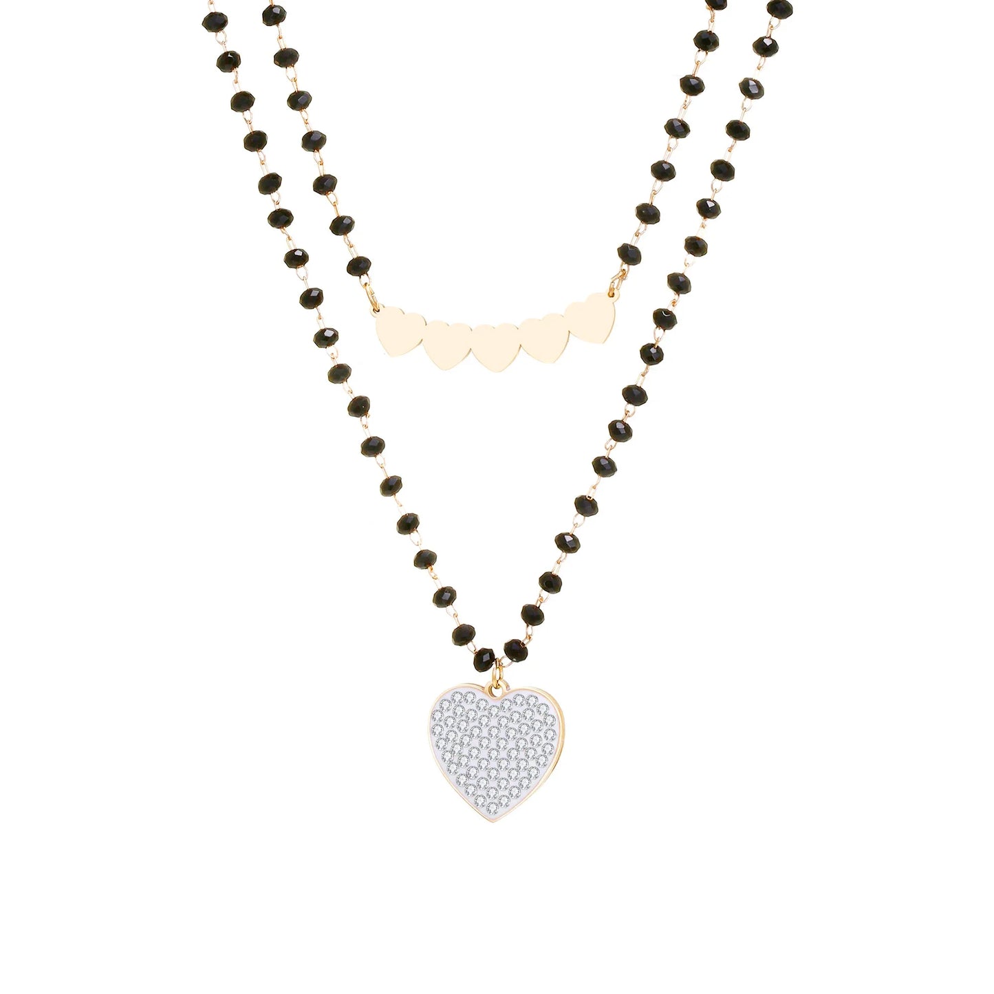 Fashion Double Layer Black Crystal Beads Necklace For Women Stainless Steel Star Choker Necklace Women's Jewelry femme Bijoux