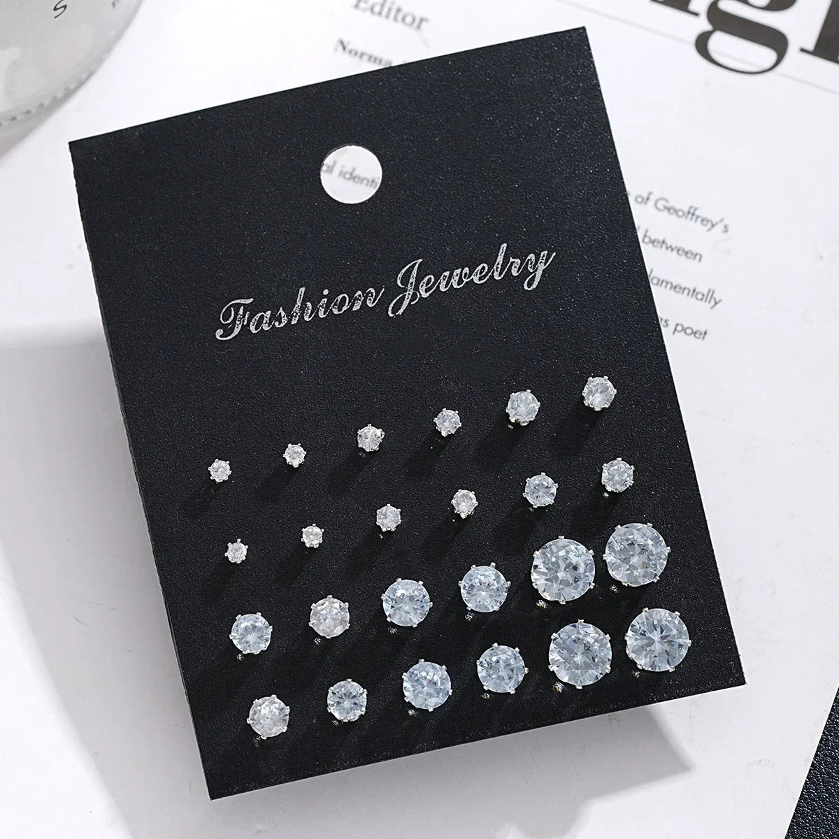 New 12 Pair Pack White Shiny Wedding Stud Earrings Set For Women Men Crystal Rhinestone Earrings Party Jewelry Accessories Gifts