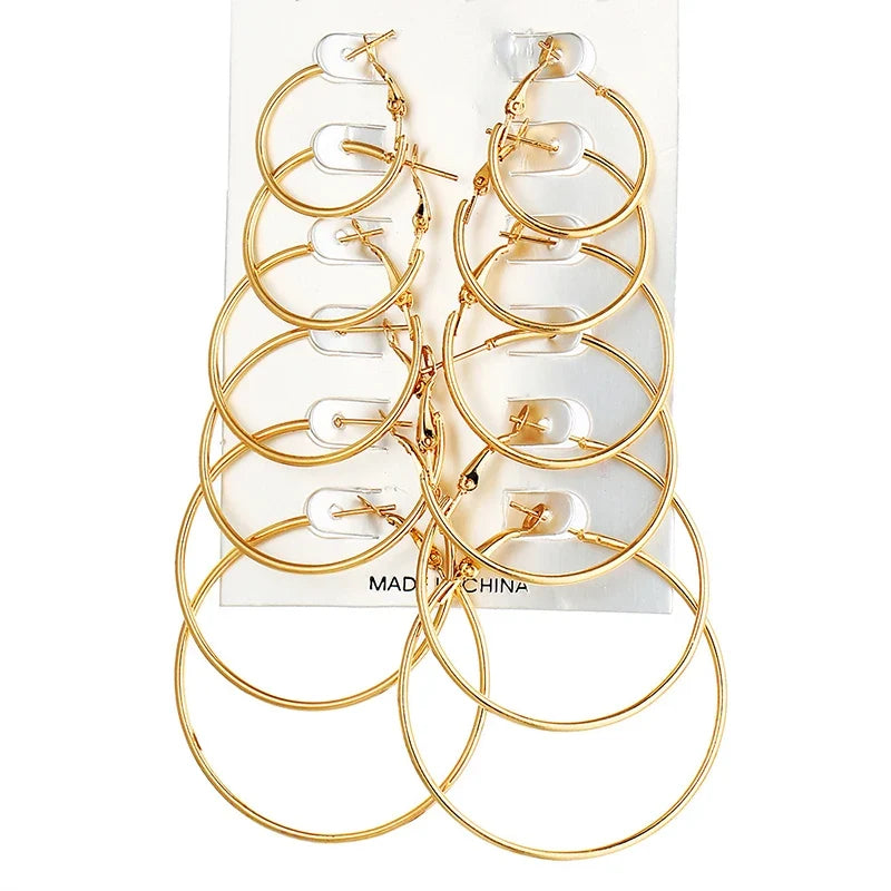 12pairs/6pairs Simple Punk Hoop Earrings Set Big Circle Earrings