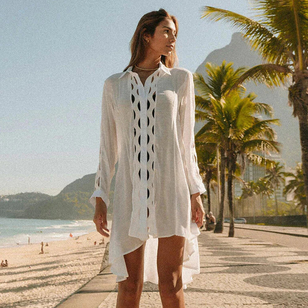 Bikini Cover Up Lace Hollow Crochet Swimsuit Beach Dress Women 2024 Summer Ladies Cover-Ups Bathing Suit Beach Wear Tunic