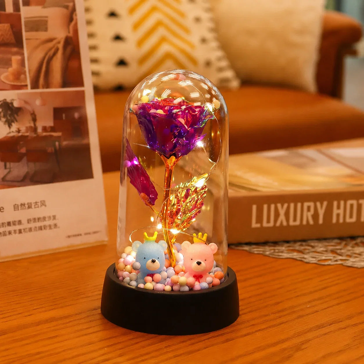 LED Valentine Day Gift For Girlfriend Eternal Rose Light 24K Gold Foil Flower In Glass Cover Mothers Day Wedding Bridesmaid Gift