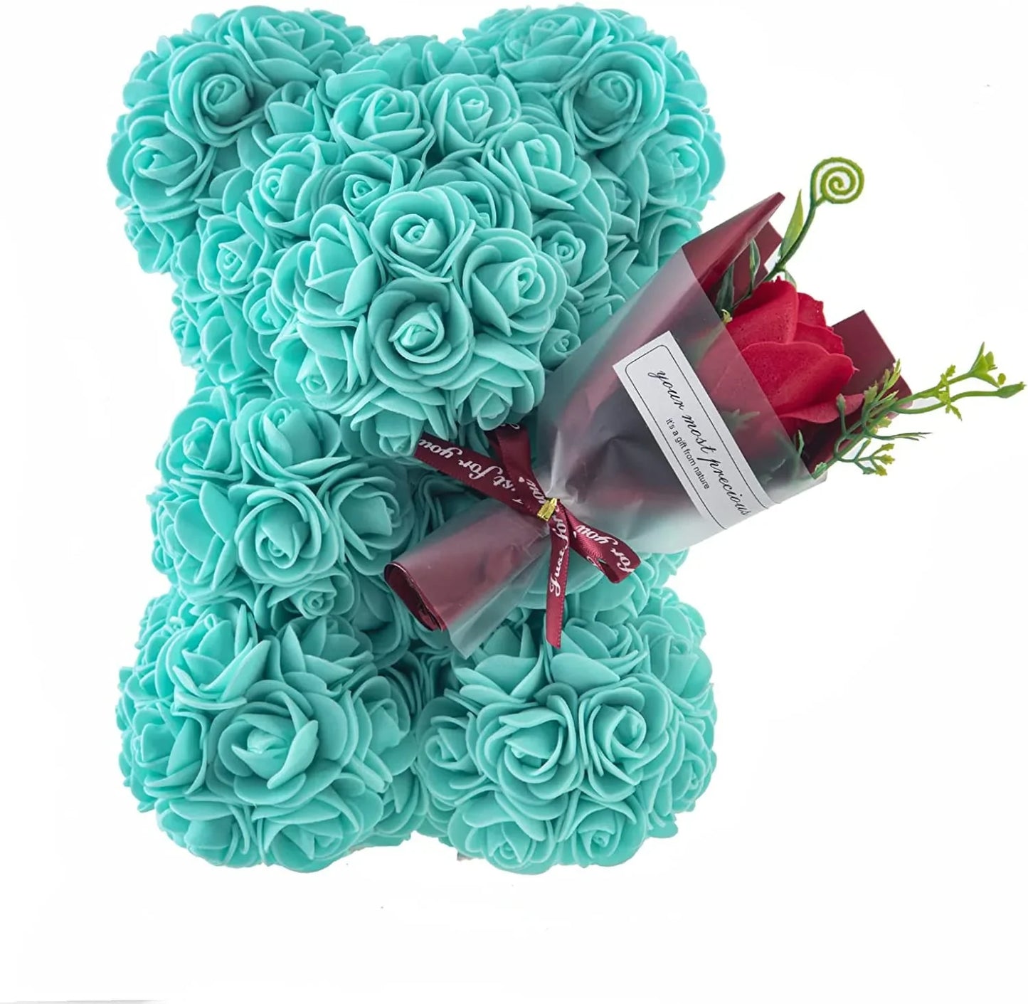 1pc 25cm Rose Bear with Flower Bouquet Artificial Foam Flowers Bear Romantic Creative Gifts for Valentines Day Anniversary Gift