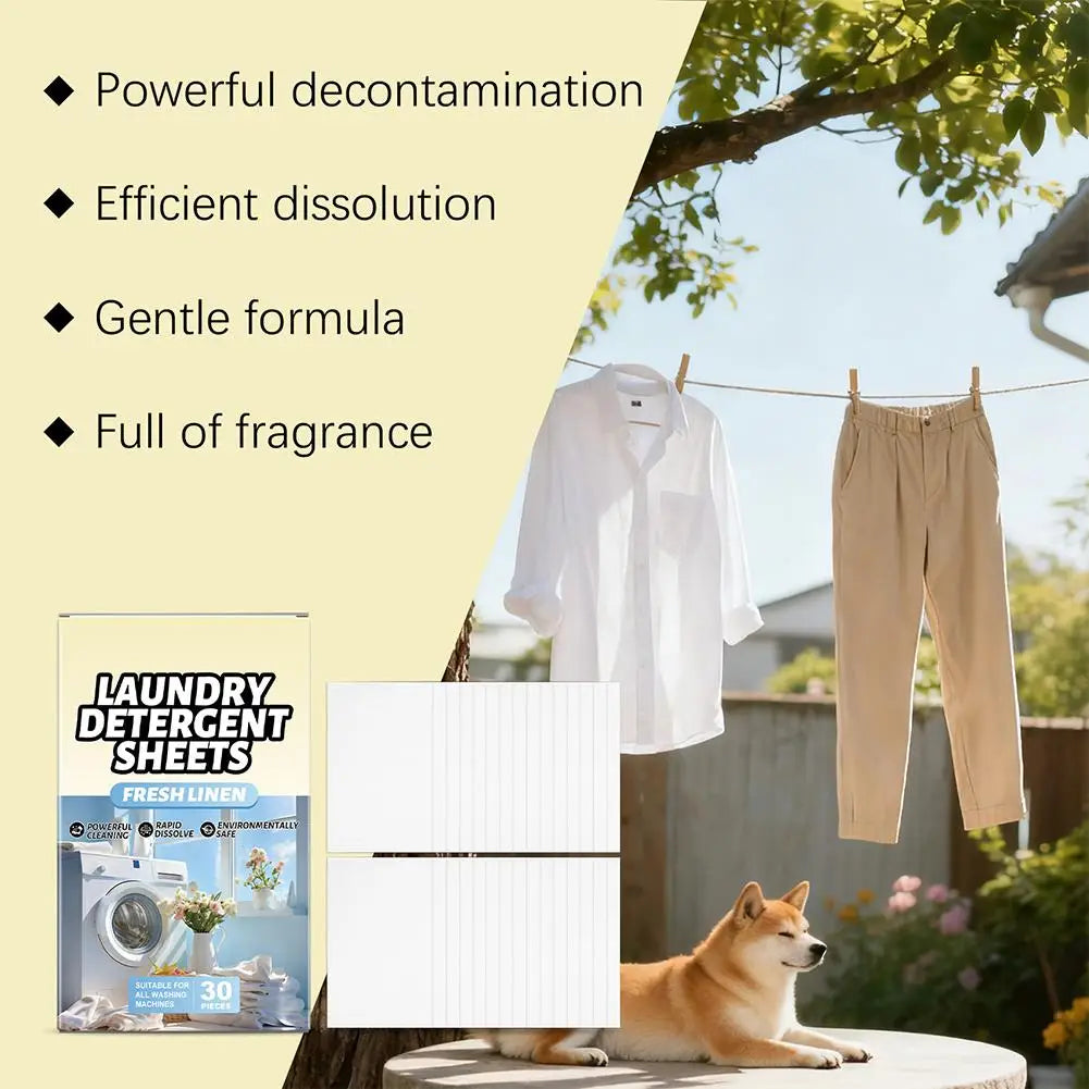 Boxed 30 Pcs Fresh Scent Laundry Tablets, Concentrated Washing Powder. Strong Cleaning Sheets.