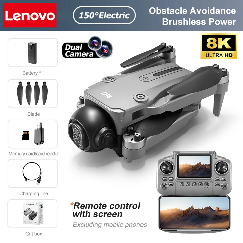 Lenovo D18 Drone 8K Aerial HD Dual-Camera Intelligent Obstacle Avoidance Brushless Power 5G WIFI Screen Remote Control GPS Drone