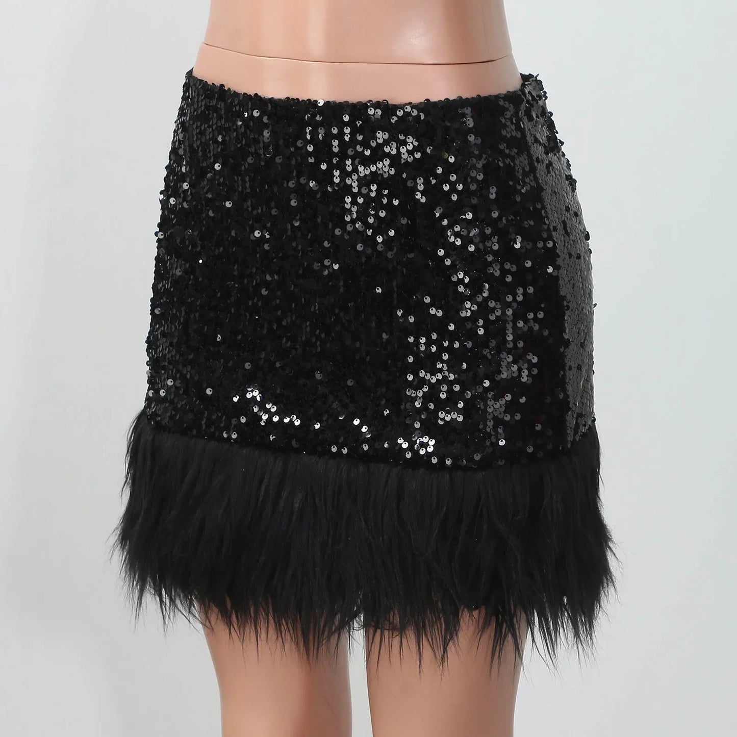 Mini Skirt For Hot Girl Women'S High Waist Sequin Feather Patchwork Wrap Hip Bodycon Mini Skirt Party Club Skirts With Zipper