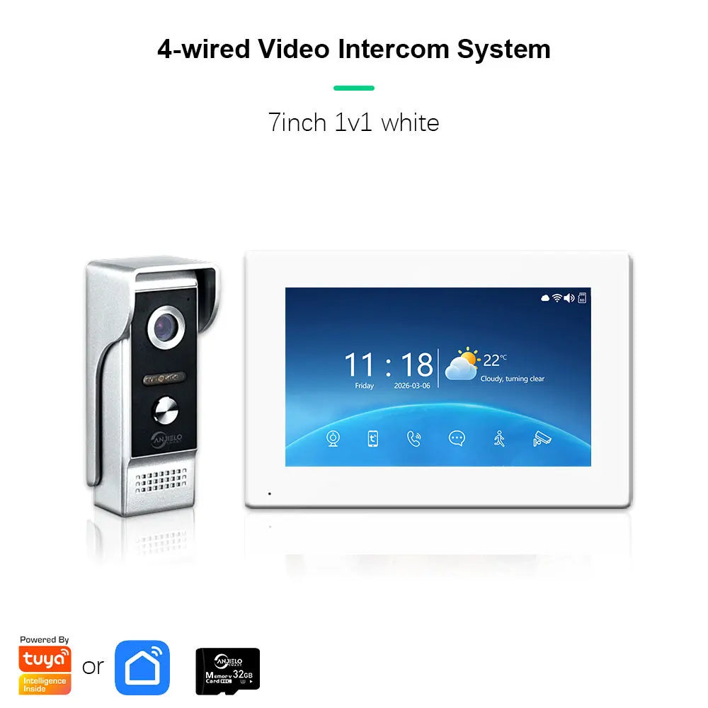 ANJIELO Tuya Smart Video Intercom System 7 inch 10 Touch Screen Video Doorbell Suit for Home Apartment