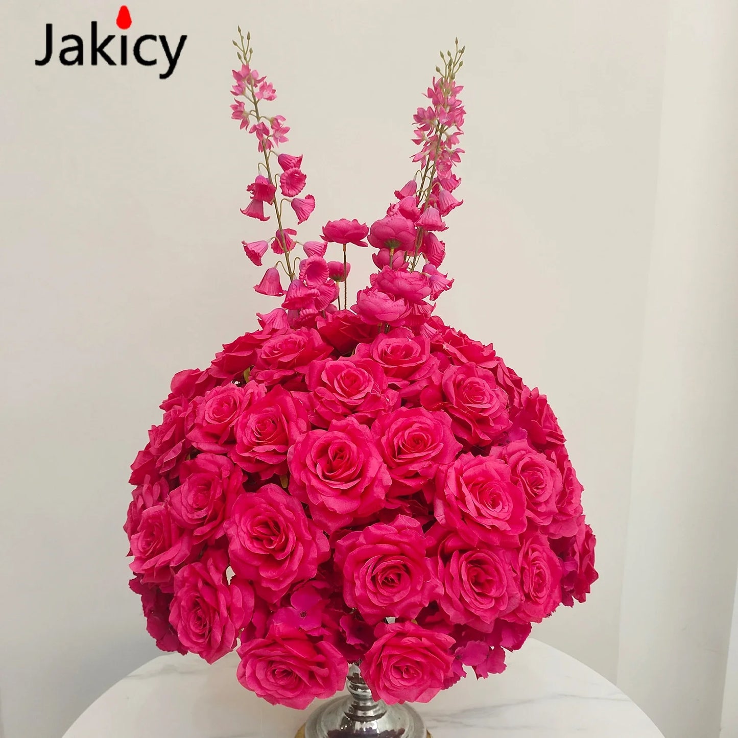 Red White Customized Artificial Rose Delphinium 50cm Flower Ball Wedding Decor Table Centerpieces Flower Decor Event Road Props