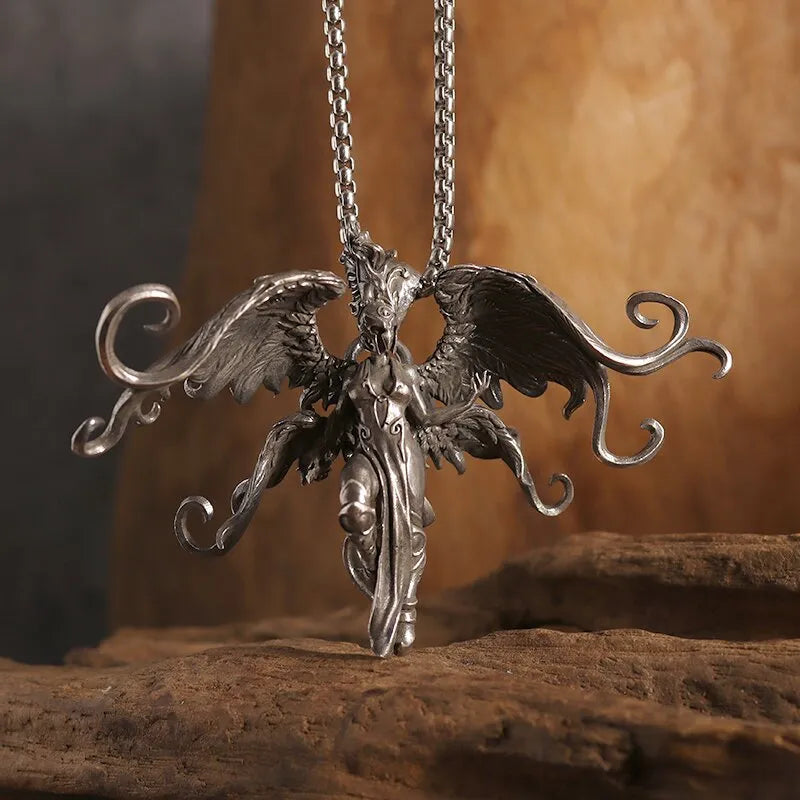 Gothic Wings Grim Reaper Pendant Half Body Skull Necklace Biker Punk Rock Jewelry Halloween Gift