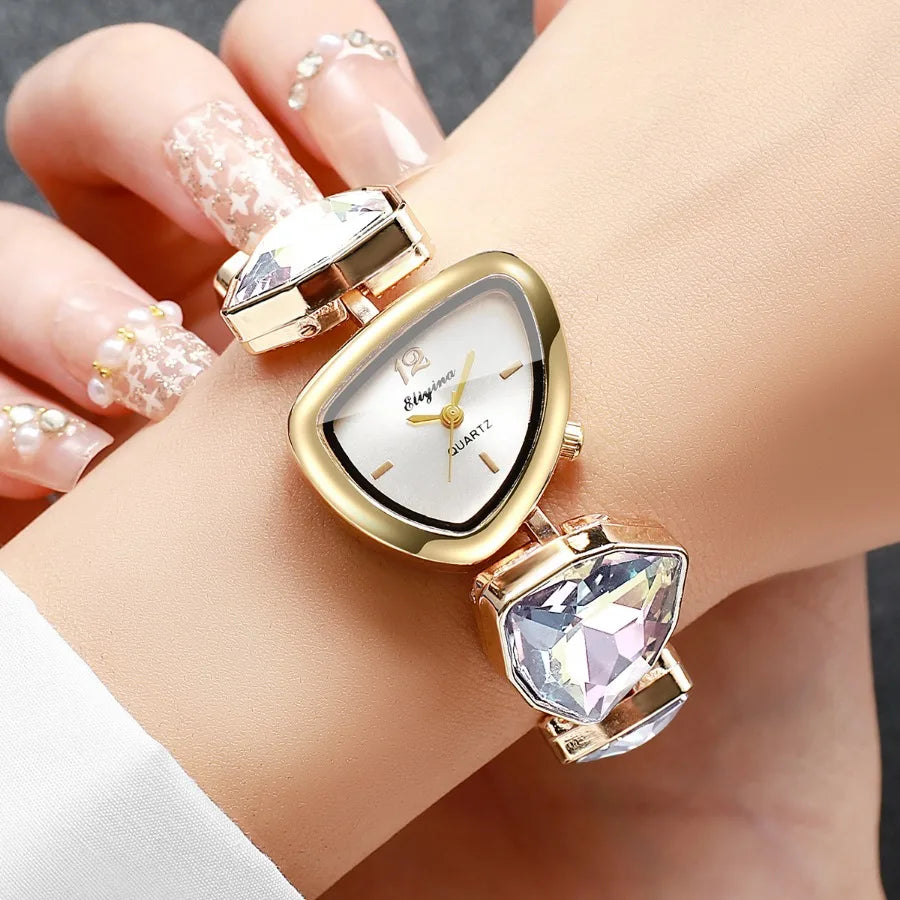 5pcs Luxury Women's Quartz Watch Jewelry Set Fashion Colorful Diamond Women Watches Necklace Ring Earrings Accessories Gifts Set