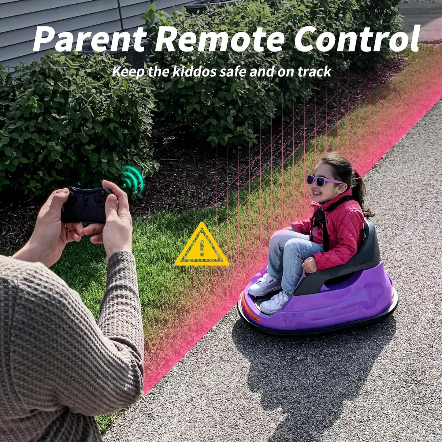 12V Car, Electric Kids Bumper Car for Toddlers 1.5-5 w/Remote Control, 3 Speeds - Purple