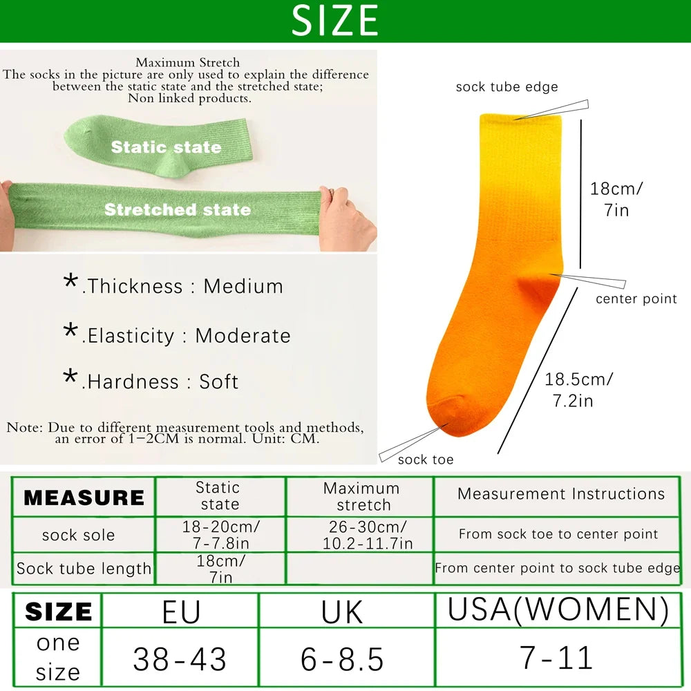 New Tie-Dye Gradient Color Crew Socks Mid-Calf Socks Unisex Fashion Daily Street Skateboard Socks Breathable Couple Sports Socks