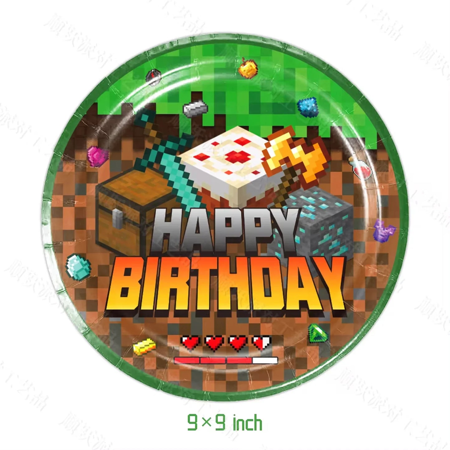 Miner Crafting Pixel Video Game Party Decor Disposable Tableware Cup Plate Tablecloth Balloon Baby Shower Kid Boy Party Supplies