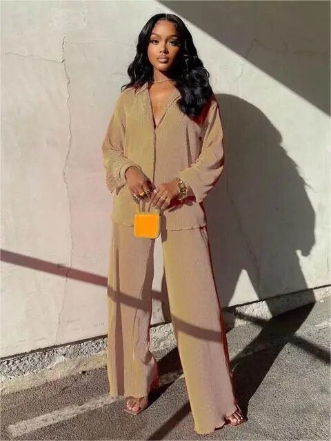 Women's Orange Long Sleeve Shirt Suit, Chiffon Tops, Wide Leg Pant, Sexy 2-Piece Set, Street Sweatsuit, Fitness Pit Strip Jacket