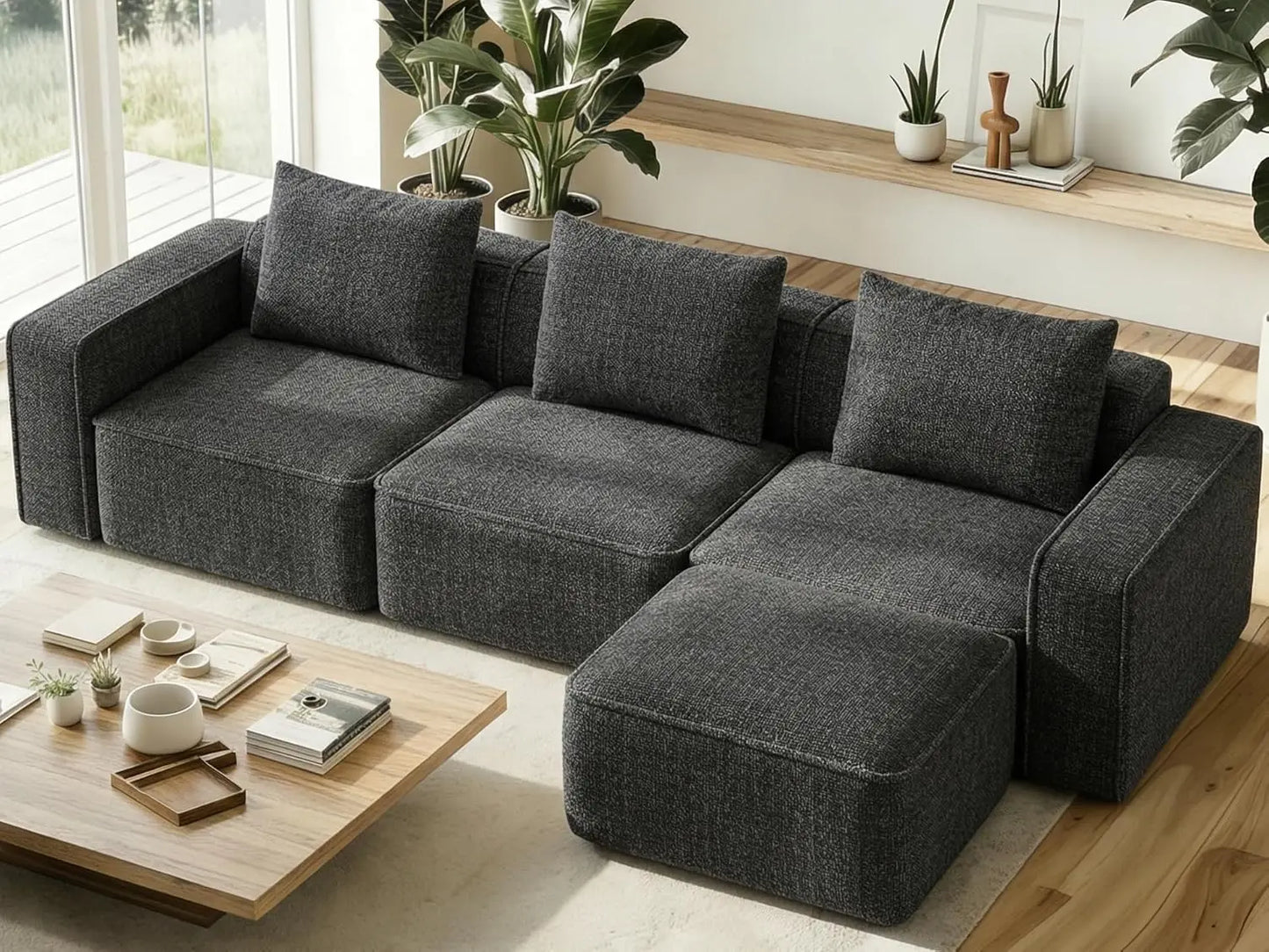 103" Sectional Couch, Locked-in Modular Sectional Sofa, Wood Frame Couches for Living Room, 22" Deep Seat L Shaped, Custom