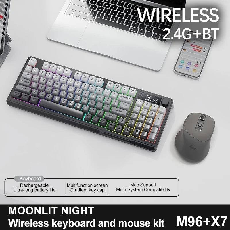 M96 Bluetooth Keyboard Wireless FREEWOLF Screen Gaming Keyboard Electronic Screen Multi-Device Connection Ergonomics Gaming