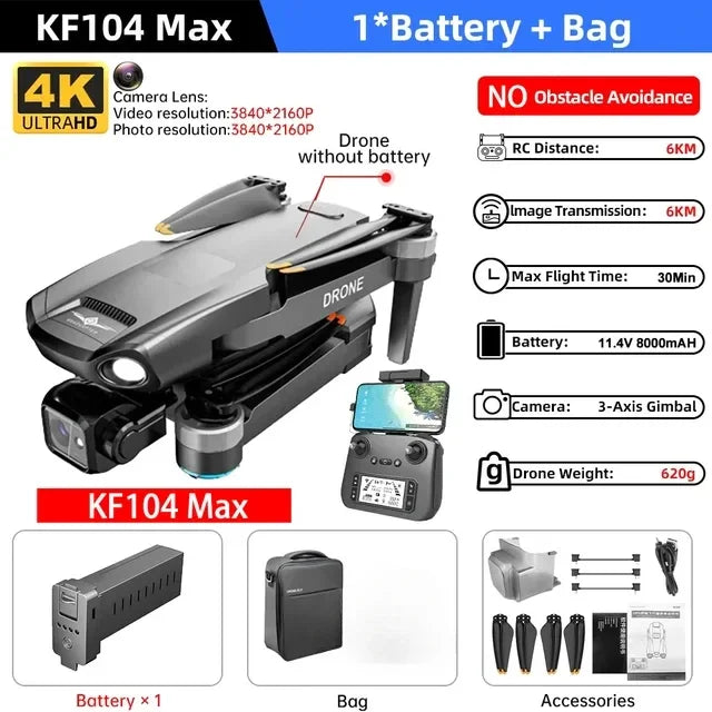 KF104 MAX2 Screen Control Drone 3-Axis Brushless Enhanced Pan Tilt+EIS Electronic Stable HD Camera Laser Obstacle Avoidance Dron