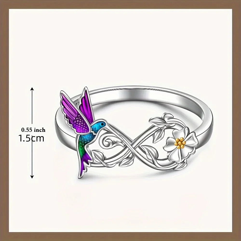 1pc Cute Hummingbird and Flower Design Ring Infinity Symbol Decor Ring Anniversary Party Gifts, Jewelry, Niche Style Hot List,