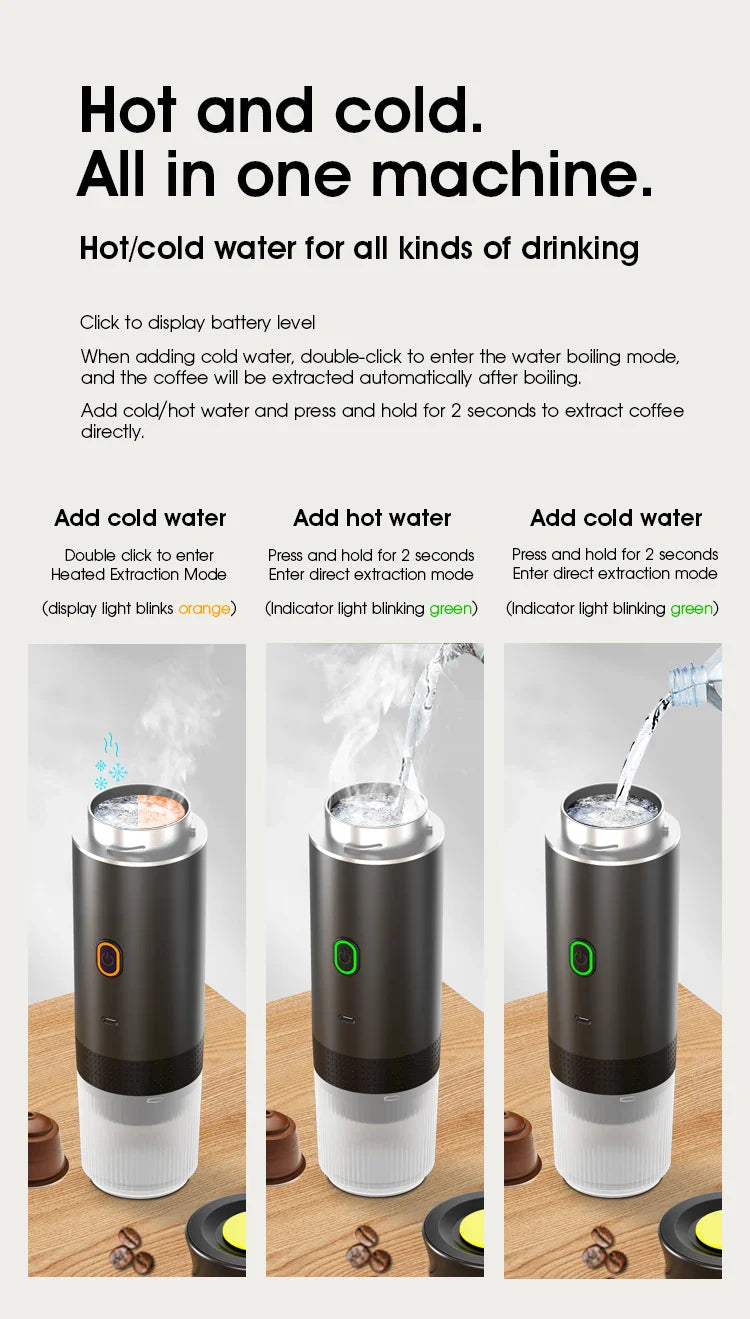 3-in-1 Portable Electric Coffee Maker 20Bar Espresso Machine, Capsule&Powder Compatible for Camping/Office/Travel with Fast Heat