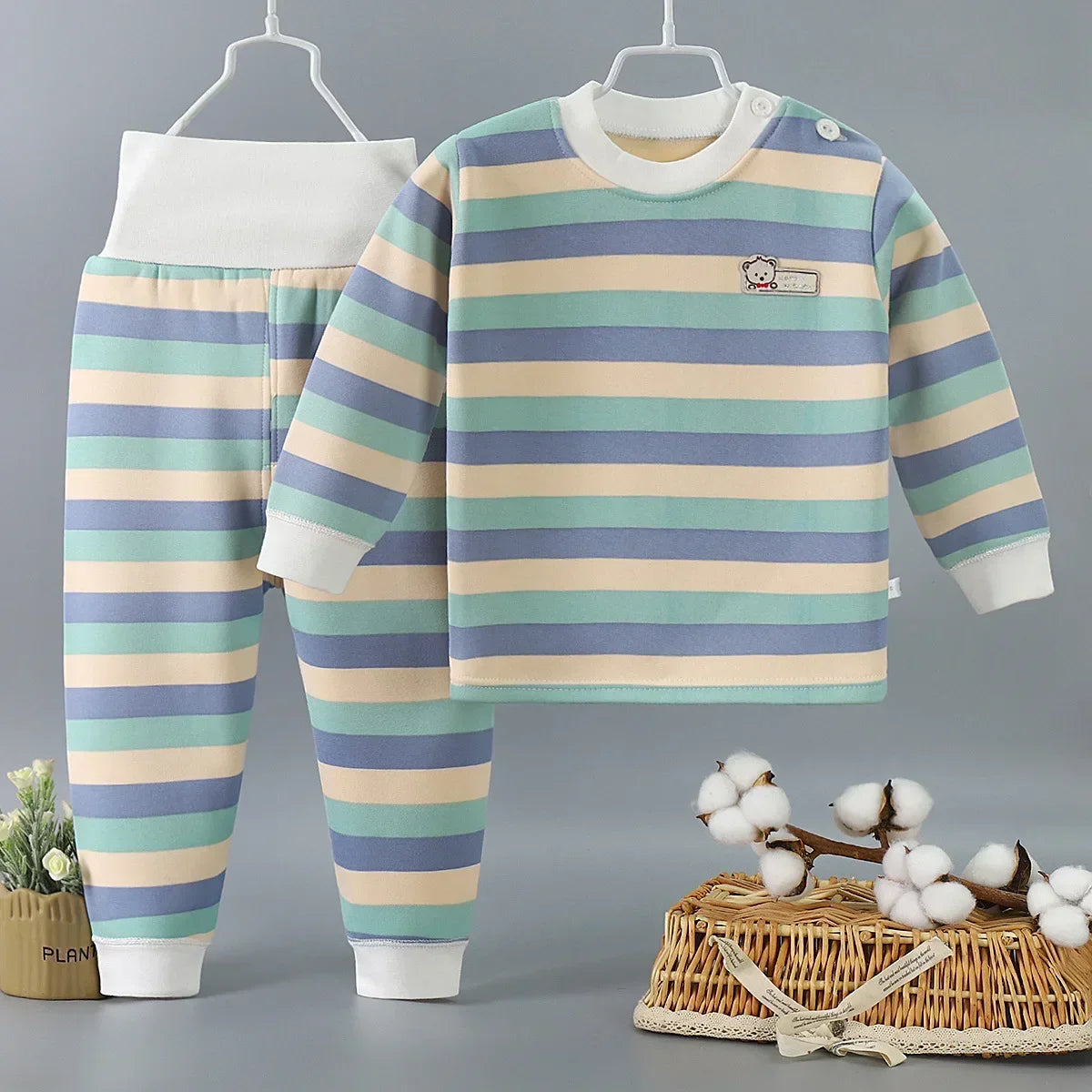 Thicken Warm Plush Children Sets Kids Clothes Boy Girl Underwear Suits Autumn Winter Children Clothinng Tops Hight Waist Pants